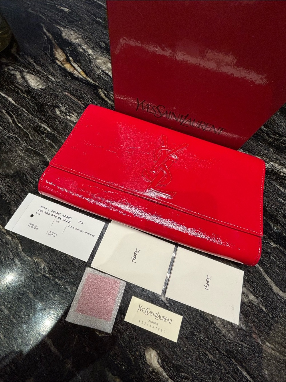 Yves Saint Laurent Glossy Red Patent Leather Clutch